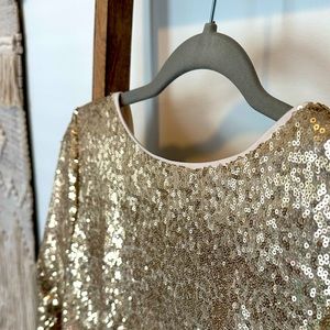Gold sequin mini dress with flare sleeves. Perfect condition, never worn.